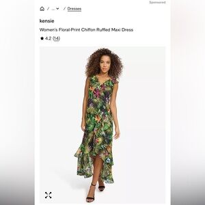 Kensie Green and Purple Floral Midi Dress